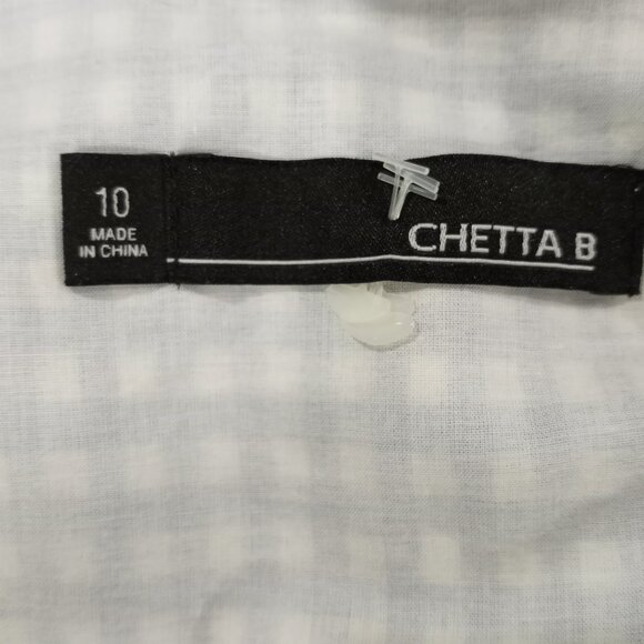 CHETTA B BLUE WHITE GINGHAM FIT & FLARE SHIRT DRESS WITH BELT & COLLAR SIZE 10 - Picture 7 of 9